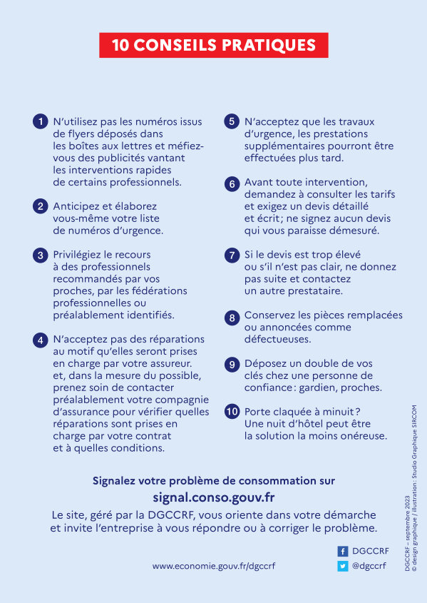 Flyer de la DGCCRF concernant les arnaques au dépannage